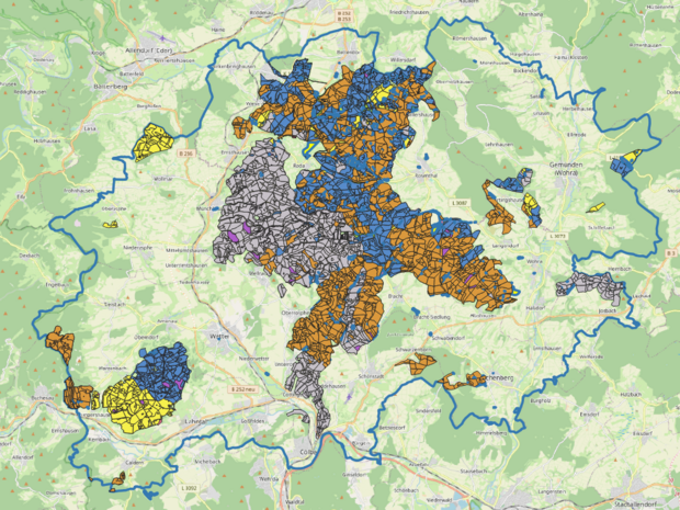 Karte zeigt aktuelle Baumartenzusammensetzung der Bestandestypen des Forstamtes Burgwald