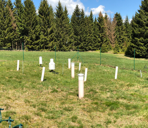 Messinstrumente auf einer Waldwiese